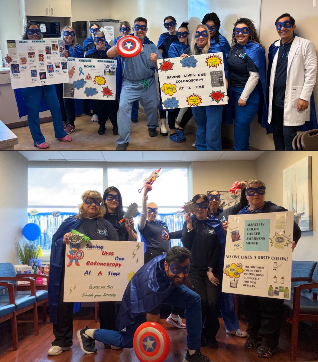 Connecticut_GI's tweet photo. Faster than a speeding polyp, more powerful than a clogged colon, able to detect cancer in a single scope—it’s Colonoscopy Man! Meriden/Wallingford are saving lives, one screening at a time!
#ColorectalCancerAwarenessMonth
#scopesquad
@AmCollegeGastro https://t.co/xRPaR1ATyy