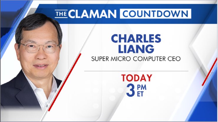 LizClaman's tweet photo. In his first interview since ⁦@Supermicro_SMCI⁩’s accounting issues and dodging a deal listing on the NASDAQ, $SMCI CEO Charles Liang joins me LIVE EXCLSV from ⁦@HumanXCo⁩ AI conf 3pET ⁦@ClamanCountdown⁩. #retweet don’t miss! Set the DVR https://t.co/AOFwgxhBS2