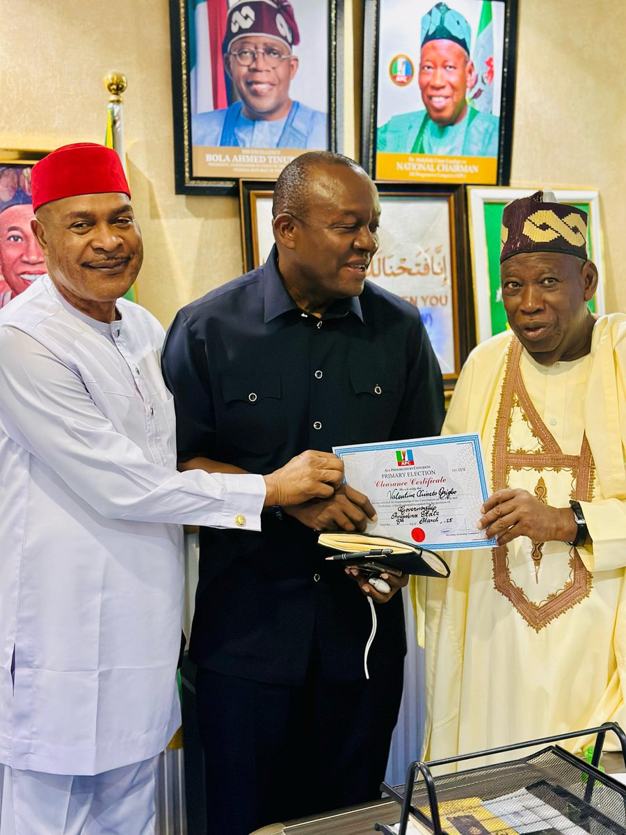 valentineozigbo's tweet photo. What an incredible honour to be the first aspirant to receive a clean bill of health to contest for the Anambra Governorship Primary of our great party, APC! 
Some may call it coincidence — I call it providence. 

My heartfelt gratitude goes to our National Chairman, HE Dr. Abdullahi Umar Ganduje OFR; National Secretary, Barr. Ajibola Basiru; Deputy National Chairman (North), Hon. Ali Bukar Dalori; Deputy National Chairman (South), Chief Emma Eneukwu; National Organising Secretary, HE Dr. Sulaiman M. Argungu; National Legal Adviser, Prof. Abdulkarim Kana SAN; Director of Election Management, Alh Tasiu Mohammed; and the entire NWC and Screening Committee led by HE Barr. Ibrahim Shehu Shema for making this moment possible.

This is just the beginning of this historic quest to actualise our grand vision of a truly transformed Anambra. 

Ka Anambra Chawapu 

#Anambra2025 #ForwardWithAPC #KaAnambraChawapu #ProvidenceAtWork