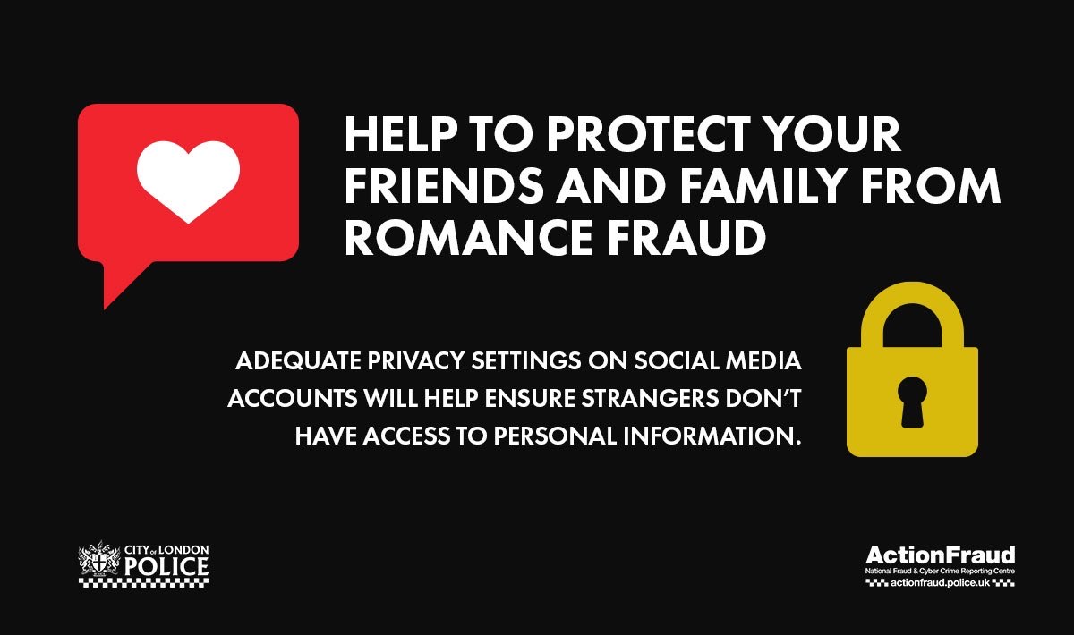 Has a friend or family member met a new love interest, and something doesn’t feel right?

Speaking to them about it could be pivotal in stopping fraudsters in their tracks.

🔗Find out more: actionfraud.police.uk/a-z-of-fraud/d…

#RomanceFraud