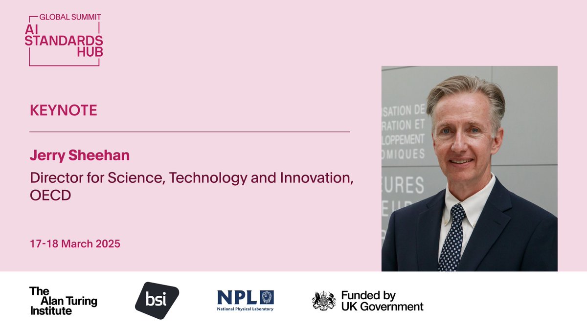 Jerry Sheehan, Director of Science, Tech and Innovation at the <a href="/OECDdev/">OECD Development</a>, will open the afternoon programme on 17 March, discussing the role of international standards in AI regulation and interoperability.

Full agenda and sign-up for the livestream: bit.ly/4iswkqN
