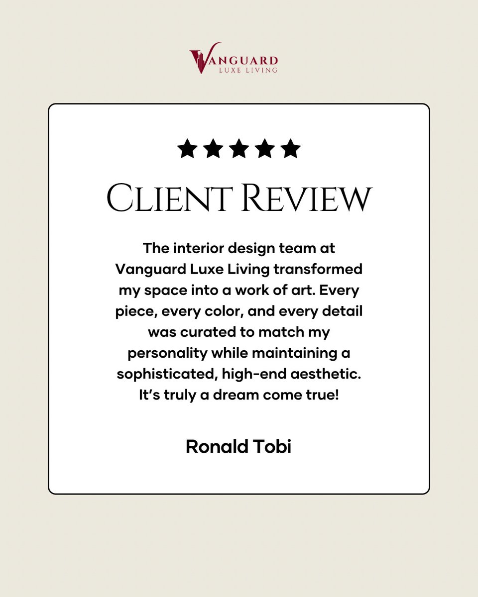 vguardliving's tweet photo. Nothing speaks louder than a satisfied client! 

Hear what one of our clients had to say about their Vanguard Luxe Living experience. 

Your dream home could be next! 

#LuxuryLifestyle #ClientStories #DreamHome https://t.co/MvivtUA7lX