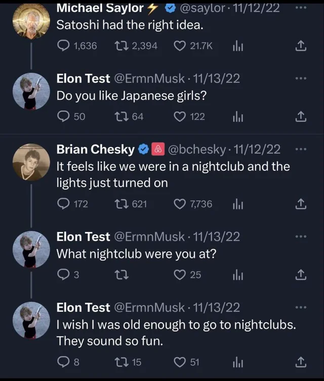 NebsGoodTakes's tweet photo. remember when elon had an alt account for roleplaying a horny version of his own infant child https://t.co/X79IuasCD7