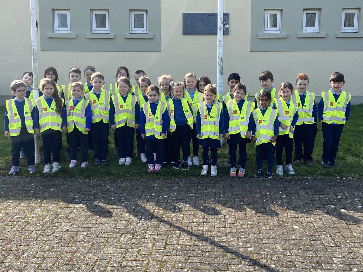 Junior Infants got their hi vis vests today in preparation for our Travel Day of Action on Wednesday. We encourage as many children &amp; parents as possible to come to school by:
WOW (Walk On Wednesday)
COW (Cycle On Wednesday)
SOW (Scoot On Wednesday)