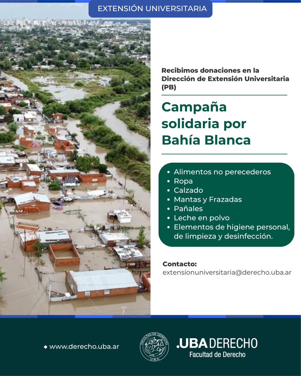 📢 Campaña solidaria por Bahía Blanca

Ante la situación dramática que vive la ciudad de Bahía Blanca desde la Secretaría de Extensión Universitaria invitamos a participar de esta campaña solidaria