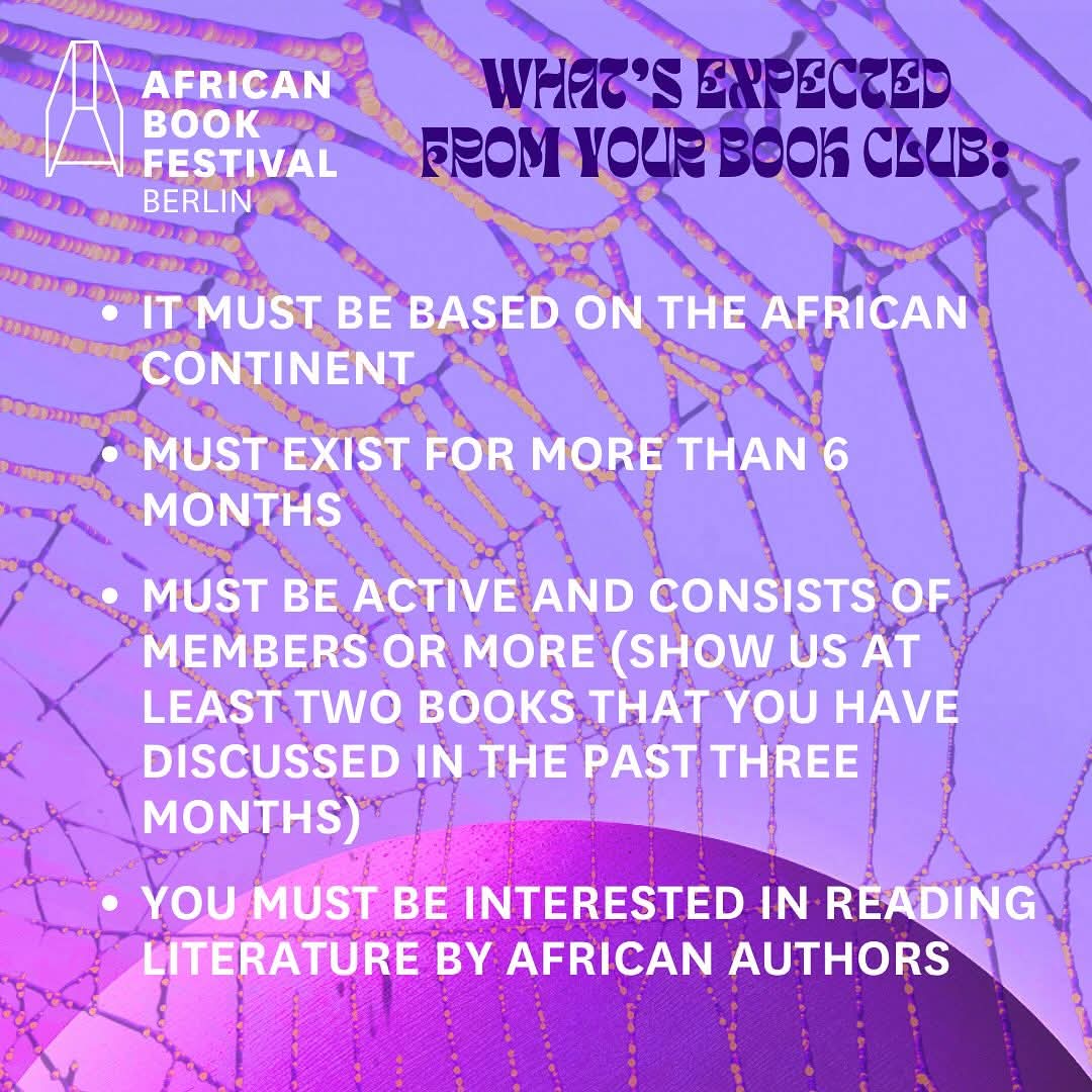 MacondoLitFest's tweet photo. Here's an exciting opportunity for Book Clubs! 
Apply via: 

✉️ info@interkontinental.org
📅 31 March 2025

#afrolit #afroliterd #bookclubs #abf25
#BookClubs #AfricanBookFestivalBerlin https://t.co/8VCEdGXEEe