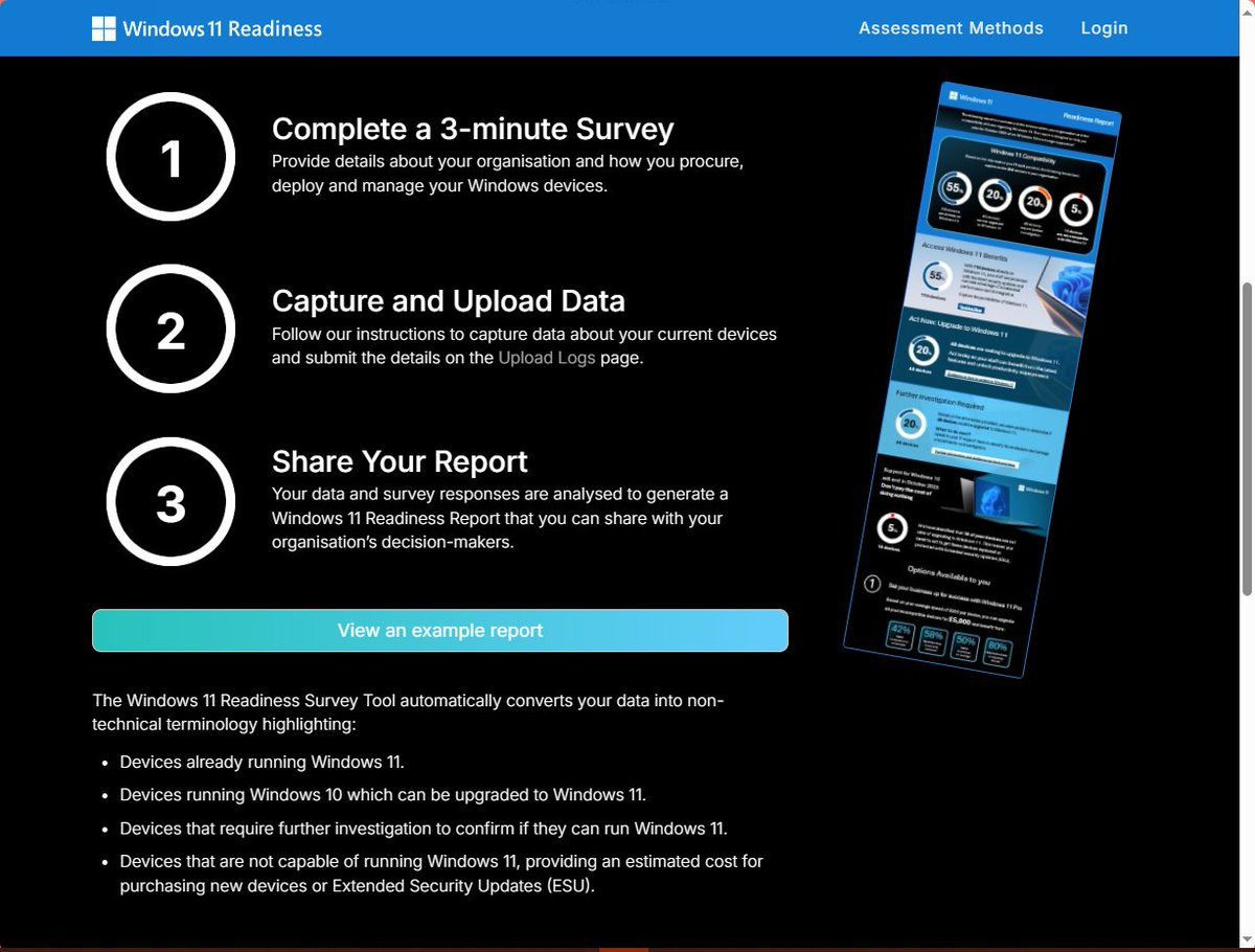 IT Pro's: 
🆓 Check out this free #Windows11 Readiness Tool.
✅ Find the best method to assess your org's #Windows devices.
📊 Upload the CSV file and create a simple report to share with management and/or reseller.
🔗 windows11readiness.com
#TA_Talk <a href="/microsofttech/">Microsoft Tech</a> <a href="/Westcoast_UK/">Westcoast</a>