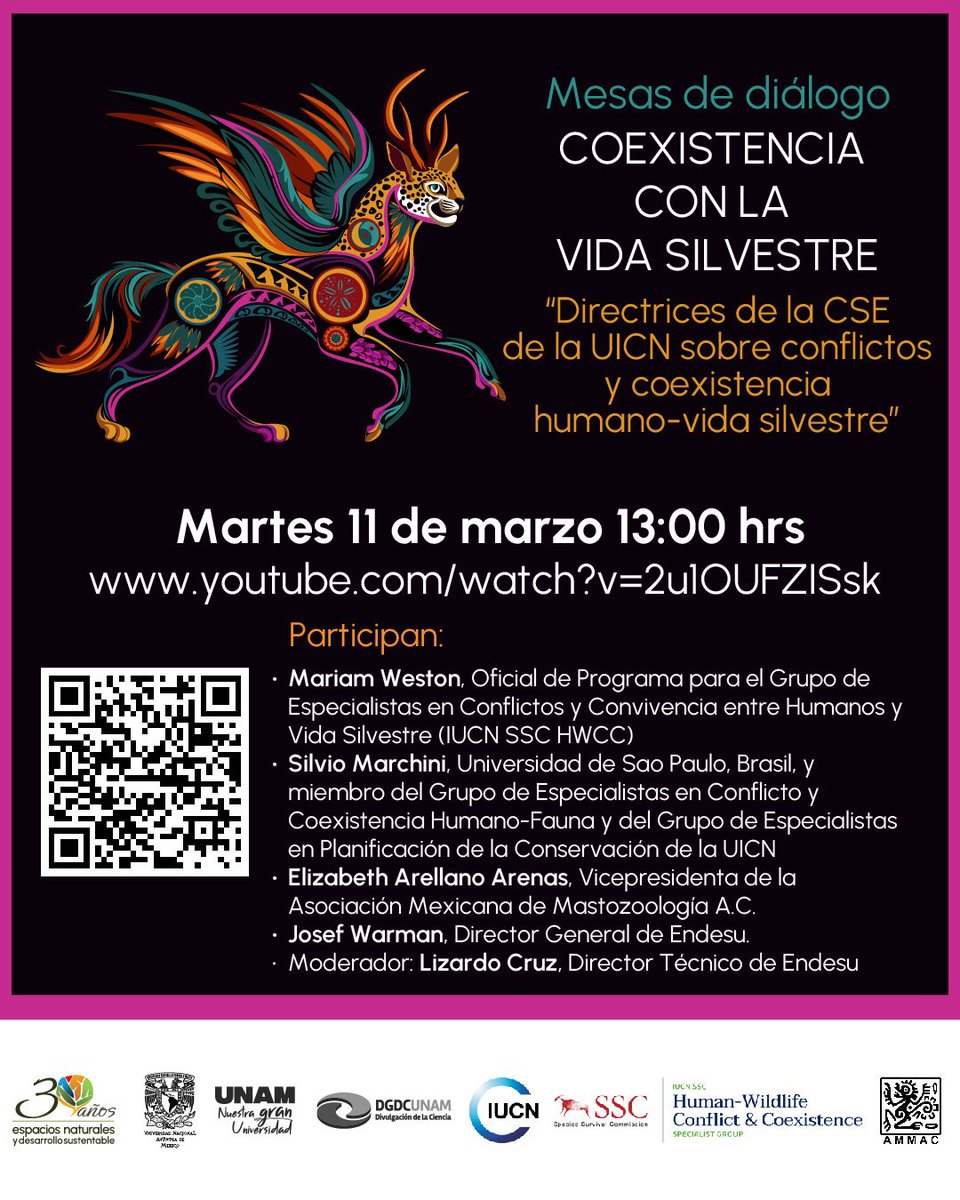 Estamos muy contentos de participar en esta mesa redonda con Espacios Naturales y Desarrollo Sustentable AC Endesu donde discutiremos nuestras Directrices sobre Conflictos y Coexistencia entre Humanos y Vida Silvestre.

🗓️ 11 de marzo
⏰ 13:00 CST
🔗 m.youtube.com/watch?v=2u1OUF…