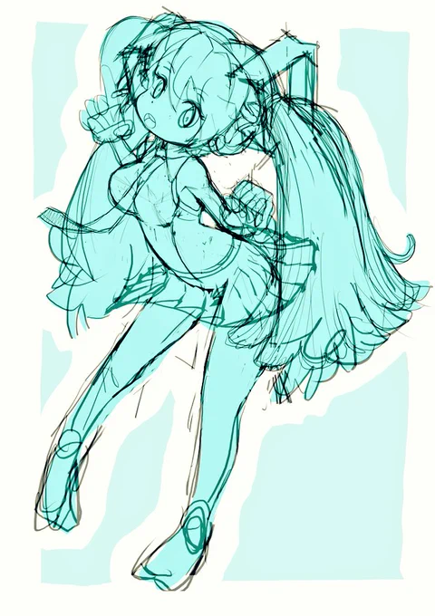 初音ミクを納得の行く様に描けなくてアレコレしてる内に力尽きたラフがコチラ 