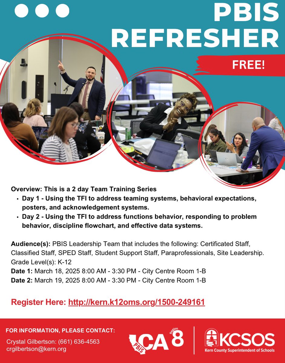 LuisGarciaSSW's tweet photo. Last day to register for our free 2-day PBIS Refresher! Great way to calibrate with your teams and start digging into some action planning! #Region8 #CAPBIS 

https://t.co/9I4tGcuSOy https://t.co/Af9Ahjka8A