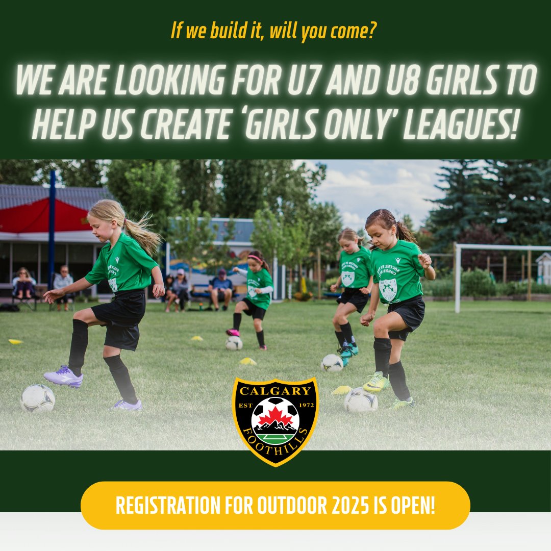 FoothillsSoccer's tweet photo. Foothills is creating “girls-only” U7 &amp; U8 leagues this outdoor season, but we need more players to make it happen.

Is playing with other girls important to you? Join us today! 
Learn more: https://t.co/moSJDxS2dW

#GirlsInSoccer #YYC #CalgarySoccer #YouthSports https://t.co/XZIJzo7NL5