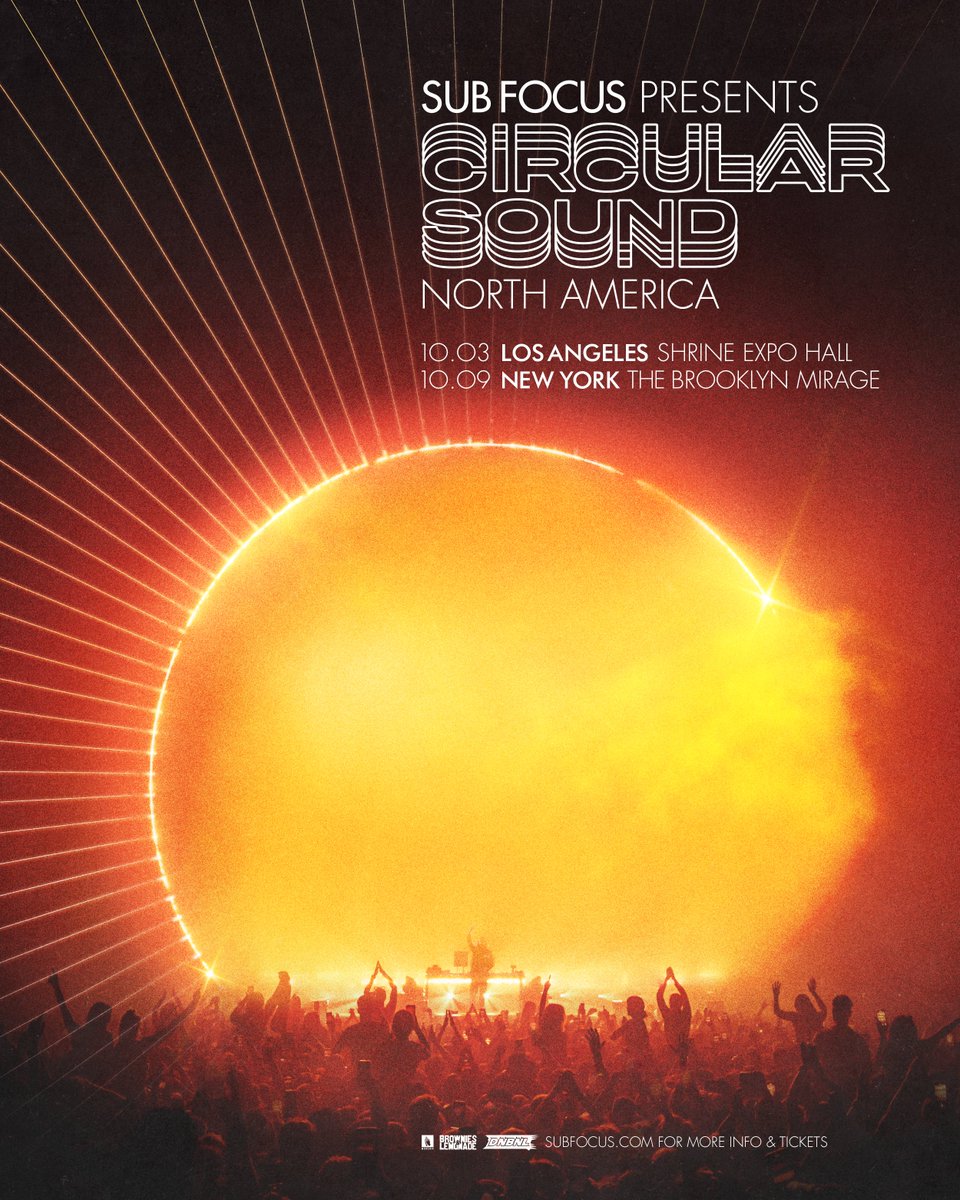 ANNOUNCING SUB FOCUS CIRCULAR SOUND NORTH AMERICA.
We’re thrilled to link with the legend Sub Focus to debut his iconic CIRCULAR SOUND live show in America.
LA - October 3 - The Shrine.
NYC - October 9 -  The Brooklyn Mirage.

Presale: Wed March 12 @ 10am local time.
On sale: Fri