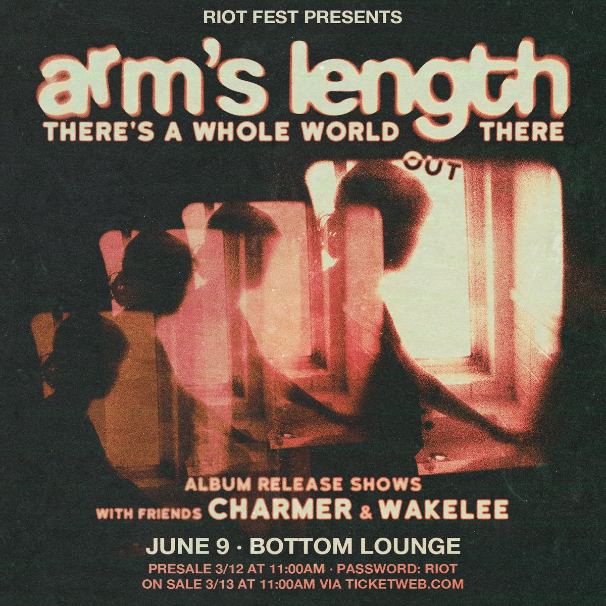 Another announcement coming your way, lucky you! 😘

Arm's Length is hitting our stage on June 9th with guests Charmer and Wakelee! Presale starts Wednesday, general on sale Thursday at 11am!