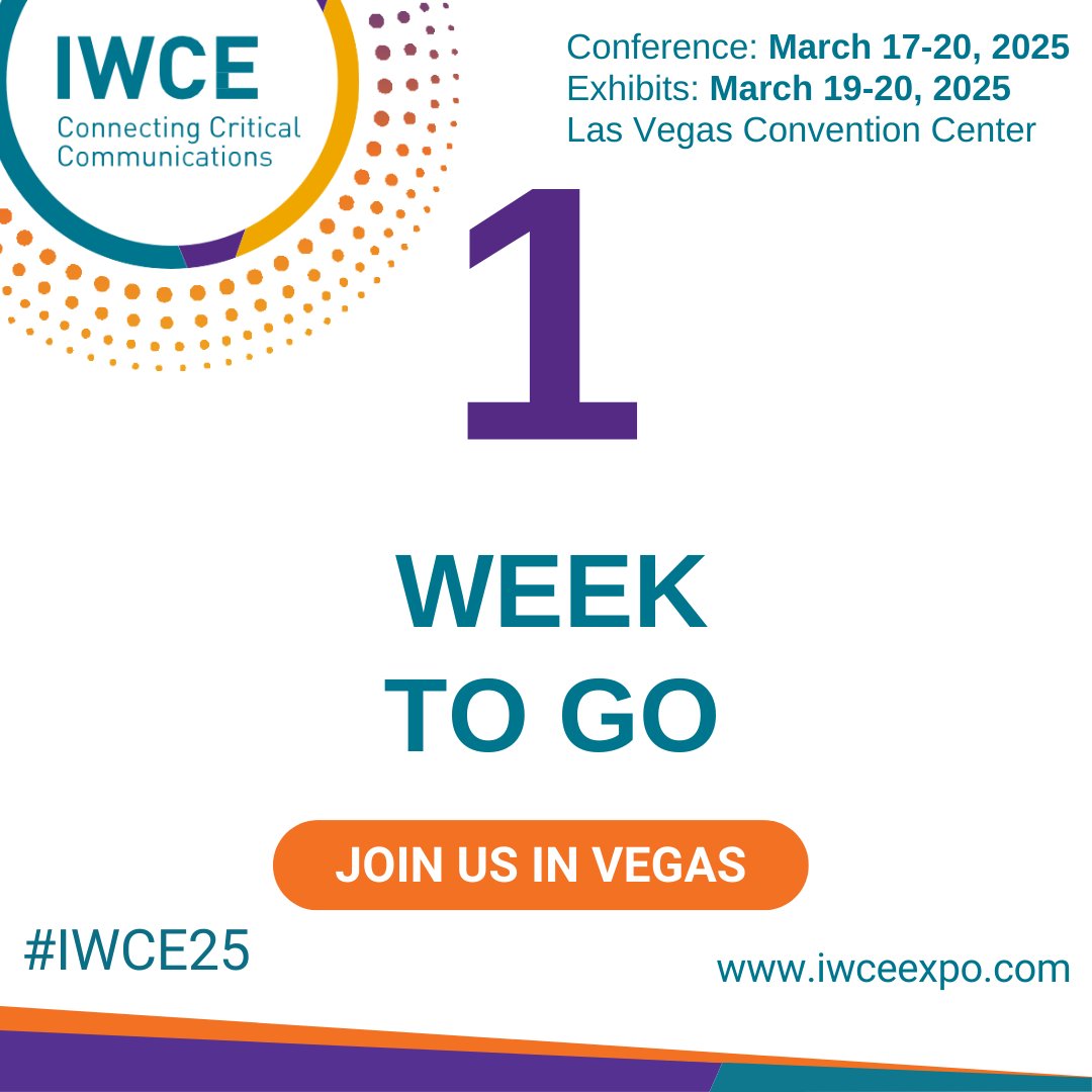 IWCEexpo's tweet photo. IWCE 2025 kicks off in just ONE WEEK! ⏳ 

Join thousands of critical communications professionals shaping the future of public safety. 🚀 

There’s still time to register! https://t.co/UIOR4ZoJxI

#IWCE25 https://t.co/B7JT571GNF