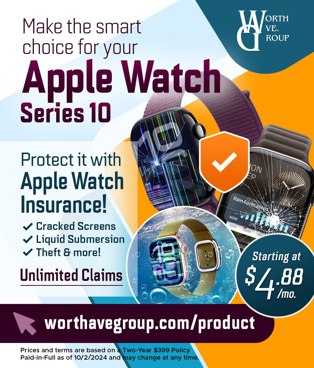 worthavegroup's tweet image. ⌚Your new Apple Watch is sleek, powerful, and… expensive to repair or replace! Get reliable Apple Watch Insurance now and keep it covered! 👉bit.ly/3uIX3fw
 #applewatch #applewatchseries10 #applewatchprotection