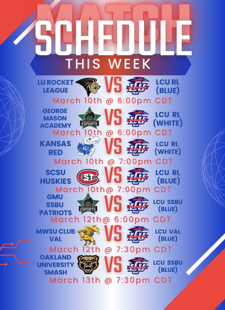 LCUesports's tweet photo. Packed week ahead! ⚾🔥 Stay ready, stay focused—every game counts! #GameOn #WeeklyGrind #gochaps #LCU https://t.co/RmHSBa0Kve