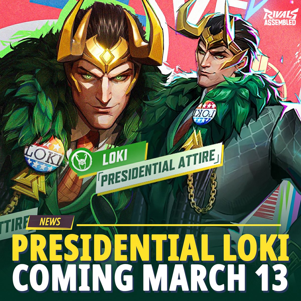 RivalsAssembled's tweet photo. ⭐"Presidential Attire" Loki 🟢

📅 Available: March 13 at 7 PM PDT https://t.co/NmpfTdNPUK