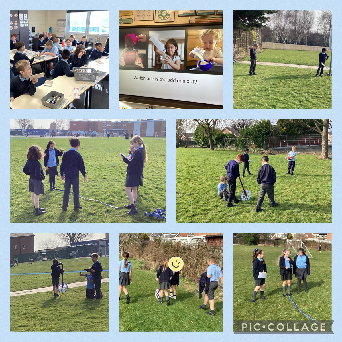 Y4Kew's tweet photo. To start science week Year 4 first looked at three images and decided which was the odd one out. We then did an outdoor experiment to decide if distance made sounds increase or decrease!🪇🔊 @ScienceWeekUK https://t.co/Ceu4diSubi