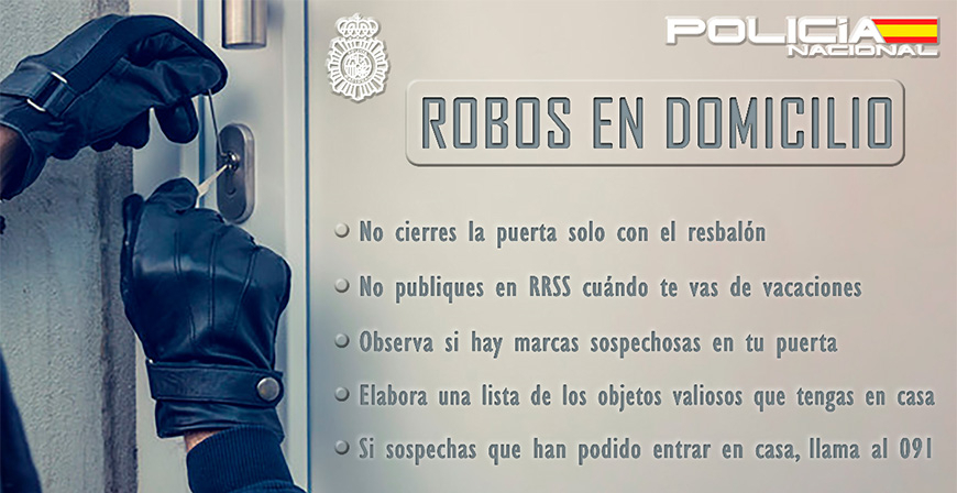 policia's tweet photo. Vamos a ponérselo difícil a los malos este fin de semana😉

¿Cómo?

Presta atención a estos consejos para intentar evitar robos en #domicilios 

#SeguridadEnCasa https://t.co/QvO6FdY4El