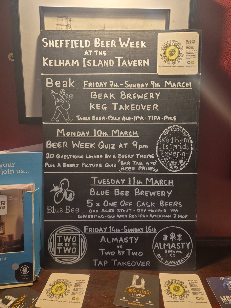 Join us tonight at 9pm for our <a href="/SheffBeerWeek/">Sheffield Beer Week</a> quiz. 20 general knowledge questions all linked by a beery theme plus a special beer related picture quiz and beer to be won! #Sheffield #KelhamIsland #beer