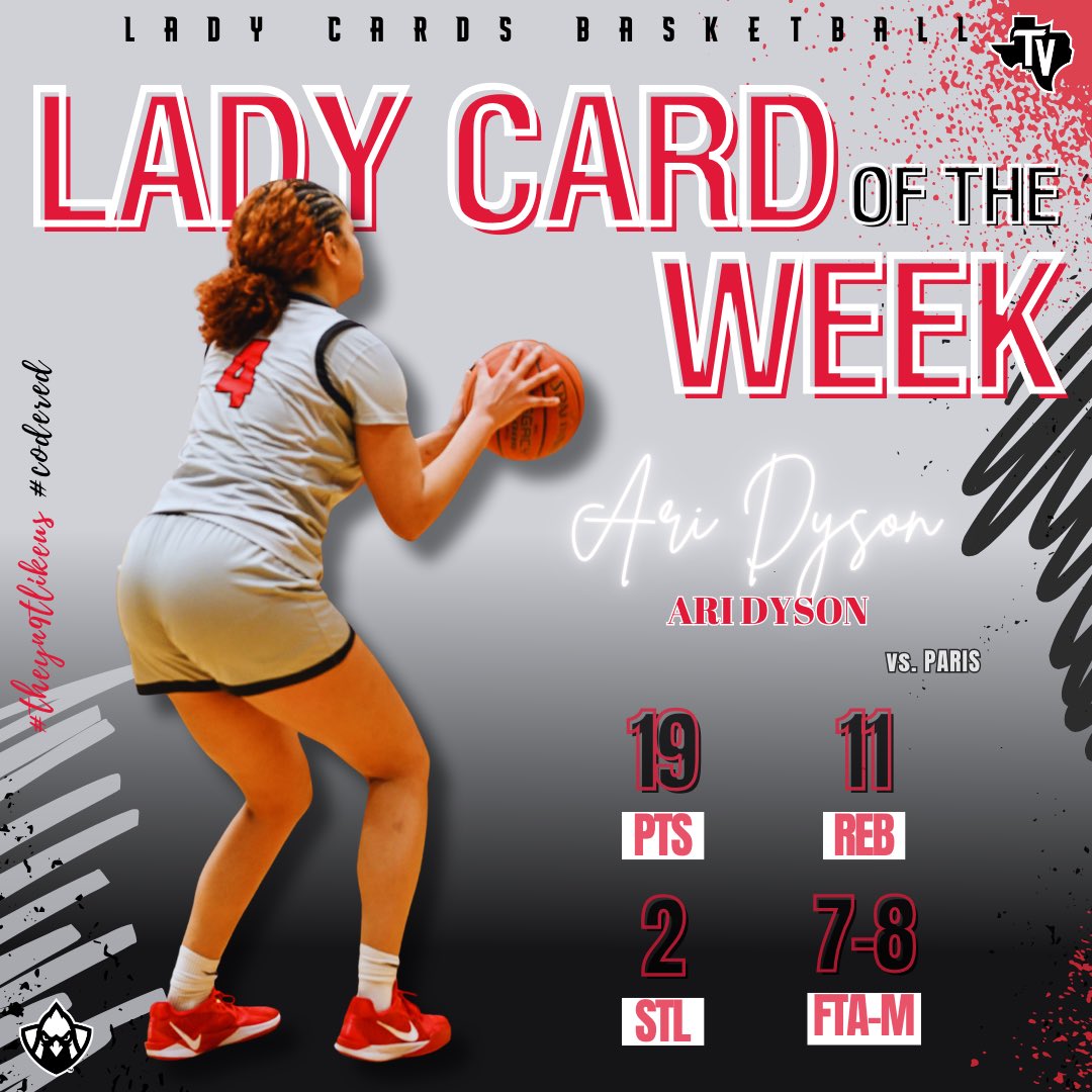 Congratulations to the Lady Card of the Week, Ari Dyson! (3x) ❤️🤍 #TheyN9tLikeUs #CODERED 🏀