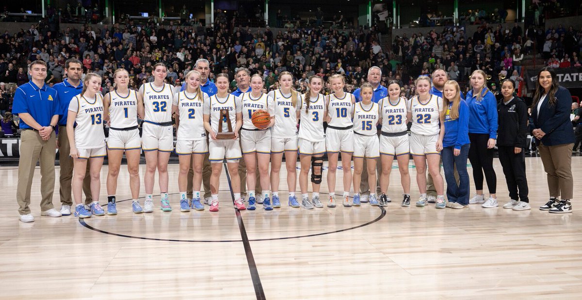 Adna Lady Pirates finish 🏆2nd in State after a 66-73 OT loss to NWC - it may not have gone our way but getting to our 1st ever State Championship game in Basketball (boys or girls) in school history is an amazing accomplishment!

So proud of all of these ladies!🏀🔵🟡