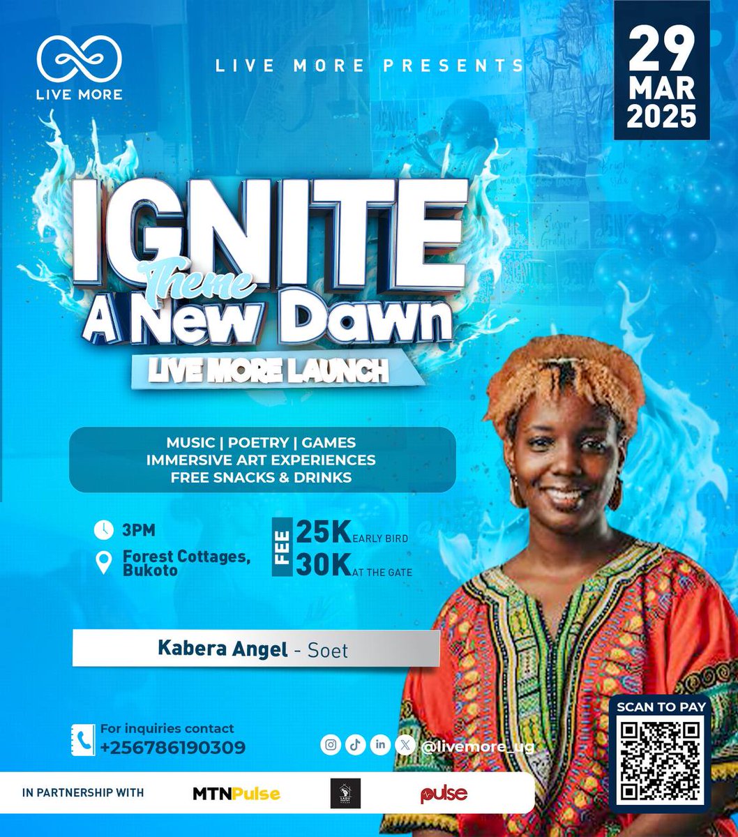 LIVEMORE_UG's tweet photo. Get ready to be moved by the soulful sounds of Kabera Angel, a sensational spoken word poet who will be gracing the stage at IGNITE! Her powerful words and presence will leave you inspired. Join us on March 29th at 3PM at Forest Cottages, Bukoto for this unforgettable experience. https://t.co/vKynkUHkLI