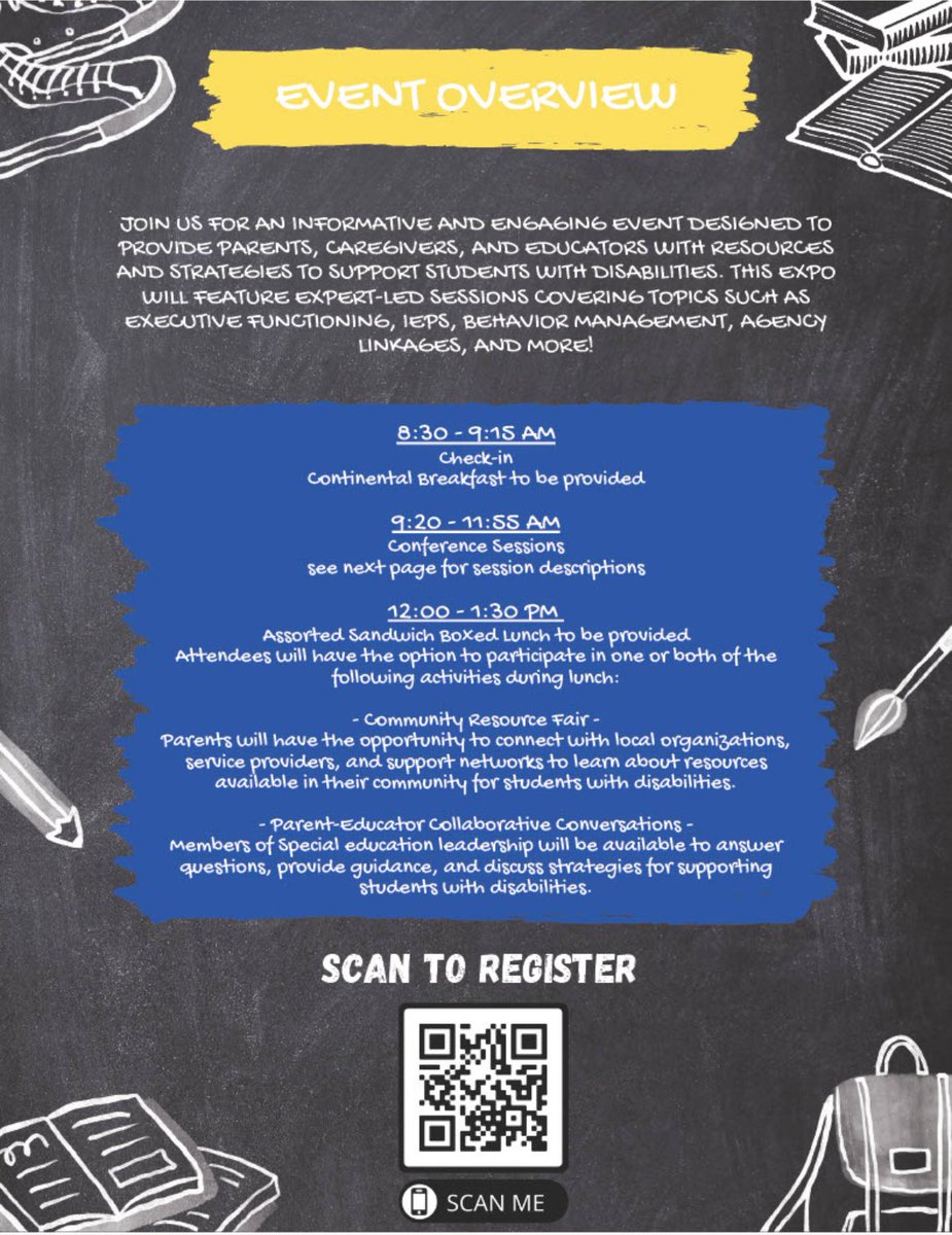 Join us for an informative and engaging event designed to provide parents, caregivers, and educators with resources and strategies to support students with disabilities 📝 📓 Register @ tinyurl.com/43ud4v8d