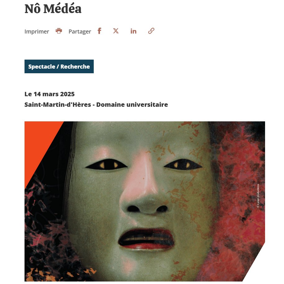 ILCEA4 (@ilcea4) on Twitter photo Spectacle adapté de Sénèque par la compagnie Sangaku.
Réservation obligatoire : nomedea@univ-grenoble-alpes.fr
🗓️14 mars 2025 (15h30-16h45)
📍 L’Aparté - 361 Allée de Berlioz, 38400 St Martin d’Hères
Info+ : bit.ly/41BnPTx Spectacle adapté de Sénèque par la compagnie Sangaku.
Réservation obligatoire : nomedea@univ-grenoble-alpes.fr
🗓️14 mars 2025 (15h30-16h45)
📍 L’Aparté - 361 Allée de Berlioz, 38400 St Martin d’Hères
Info+ : bit.ly/41BnPTx