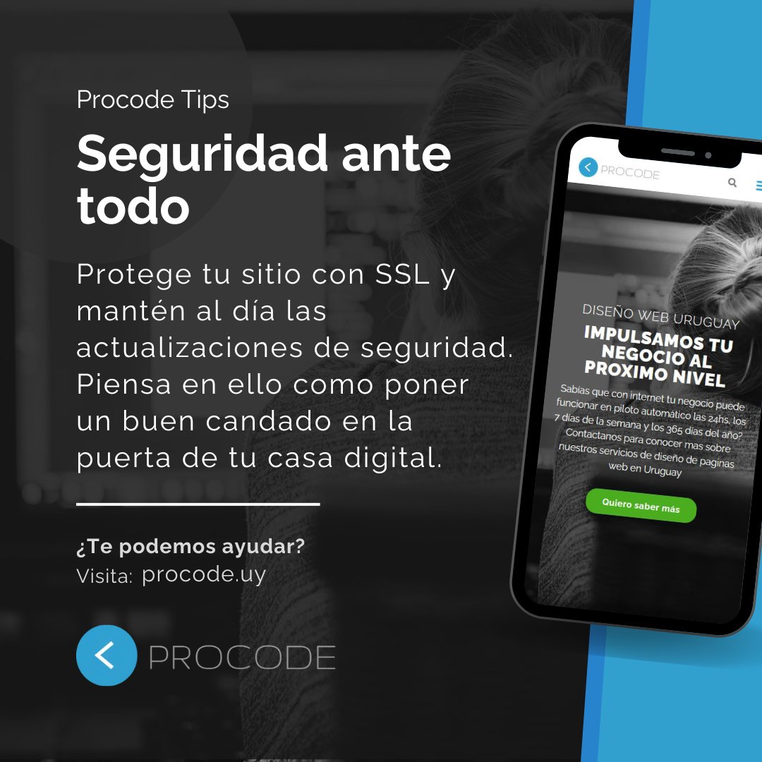 ProcodeUY's tweet image. Protege tu sitio con SSL y mantén al día las actualizaciones de seguridad. Piensa en ello como poner un buen candado en la puerta de tu casa digital.

#diseñoweb #diseñoweburuguay #marketingdigital #seguridadweb  #uruguayemprendedores #procodeuy