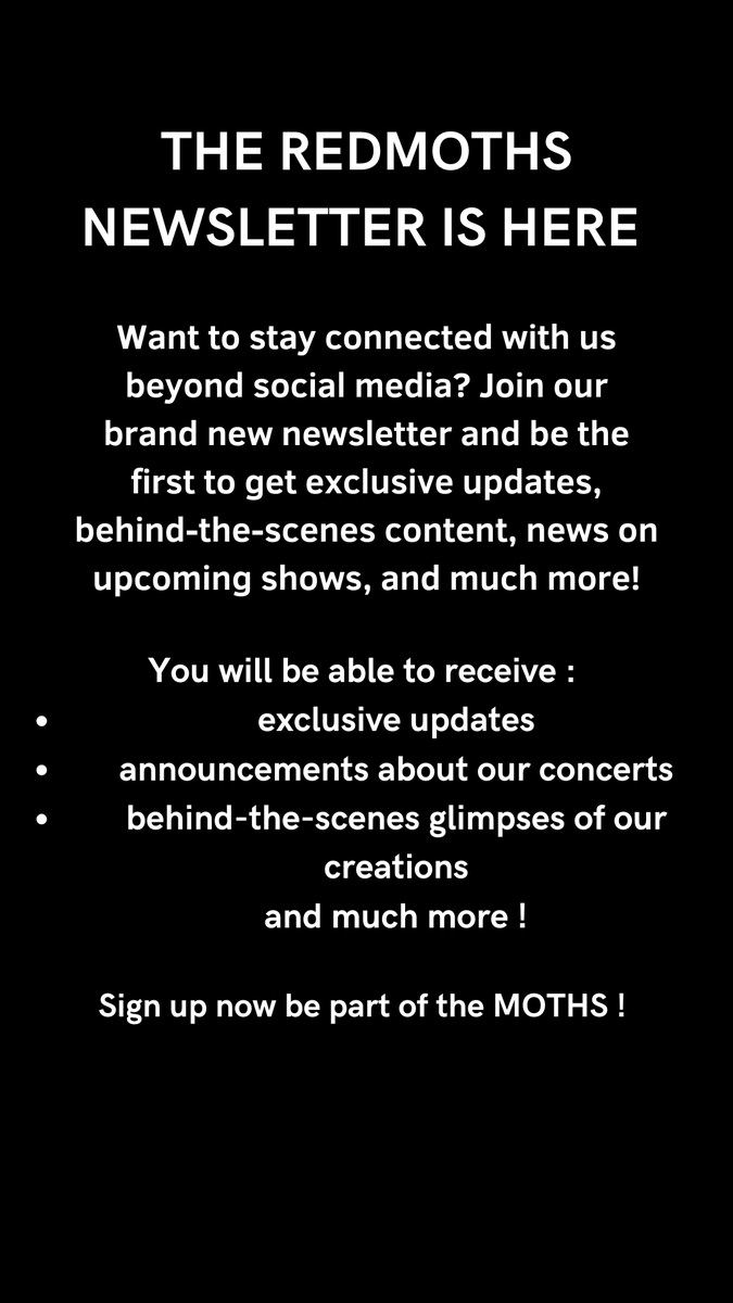 TheRedMoths's tweet photo. THE REDMOTHS NEWSLETTER IS HERE 🔥

TO SIGN UP ▶️ https://t.co/P8mxisQsAO

#visualkei #metal #theredmoths https://t.co/SmfxWQNPYG