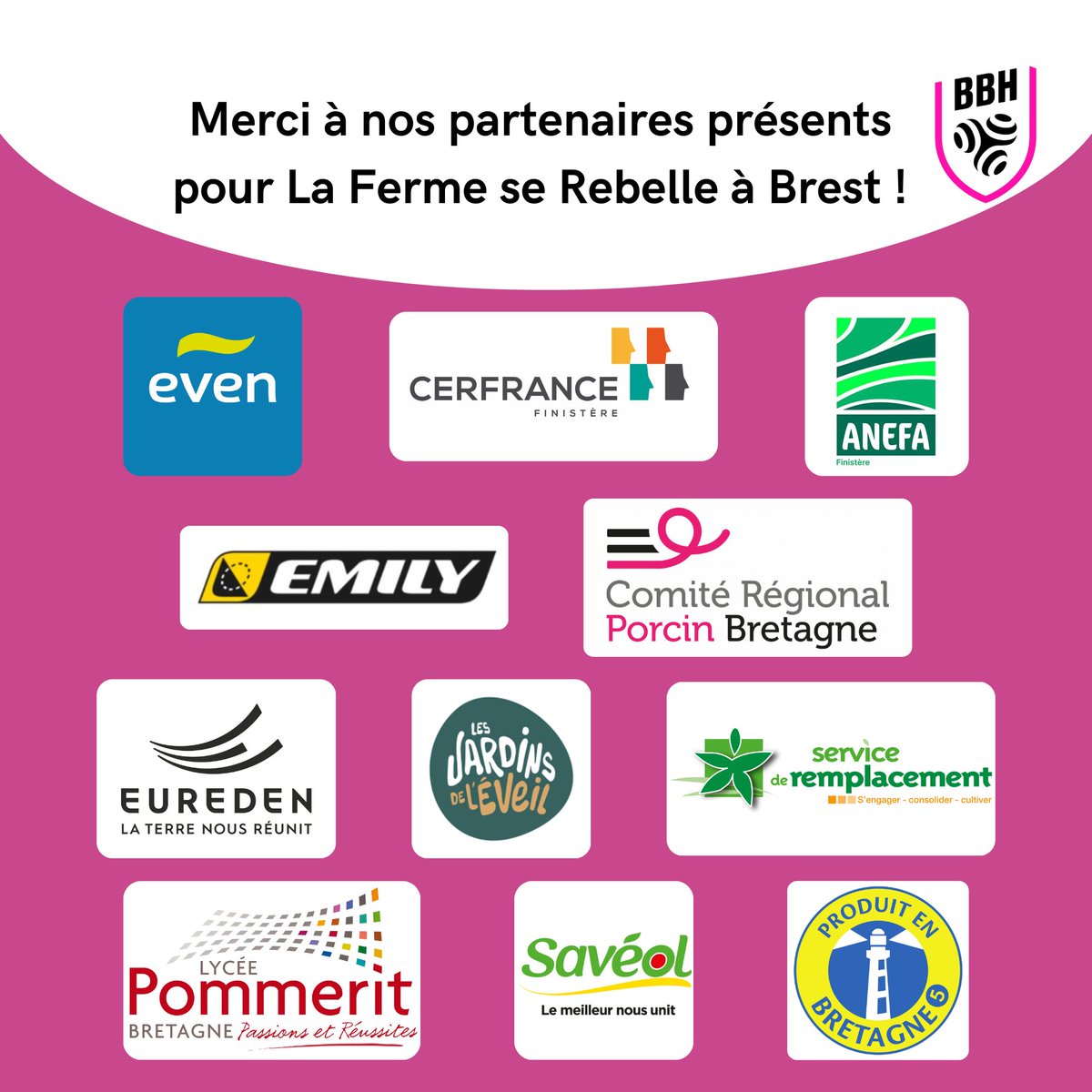 agriculteursBzh's tweet photo. Rendez-vous le 19 mars pour la Ferme se Rebelle !
 🎉
Merci à nos partenaires : Even, Cerfrance Finistère, ANEFA29, CRP, Eureden, Finistère Remplacement, Saveol, le Lycée Pommerit, Emily, Produit en Bretagne et les Jardins de l’Eveil. https://t.co/NttAGpLLtW