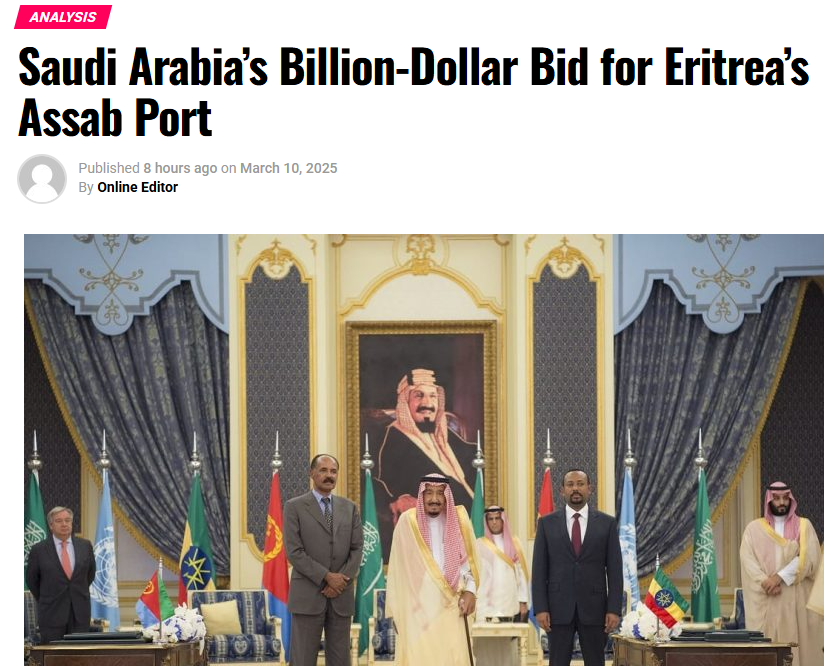 tesfanews's tweet photo. #BREAKING 🚨 ― Saudi Arabia is setting the stage for a profound strategic shift in the Horn of Africa through its planned multi-billion dollar investment in Eritrea's Assab port. 

This investment in Assab port could significantly disrupt Ethiopia's maritime ambitions. 

Secret report suggest that Ethiopia might even consider military action to secure access through Assab, however, Saudi Arabia's involvement could deter such aspirations by enhancing Eritrea's defensive capabilities and economic stability, making any aggressive move by Ethiopia costly and politically untenable. 

Boom! መልካም ንባባ ለ PPዎች ... 😂

https://t.co/A4D8EoY1co