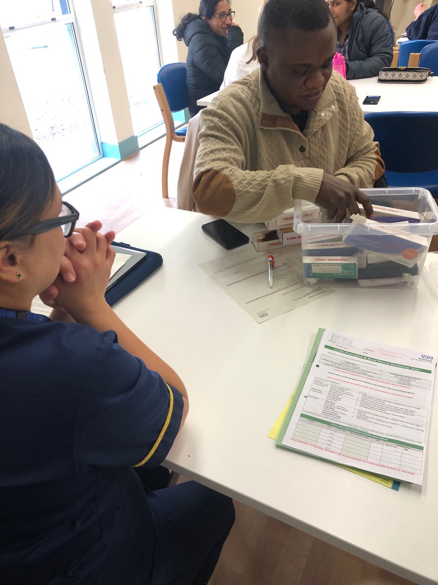 Trust discharge training this afternoon with table top discussions around safe discharging of patients from hospital. Discharge simulation by the clinical skills team to ensure patient discharged home with correct medications and referral to DNs when needed <a href="/KatyHow97717841/">Katy Howe</a>
