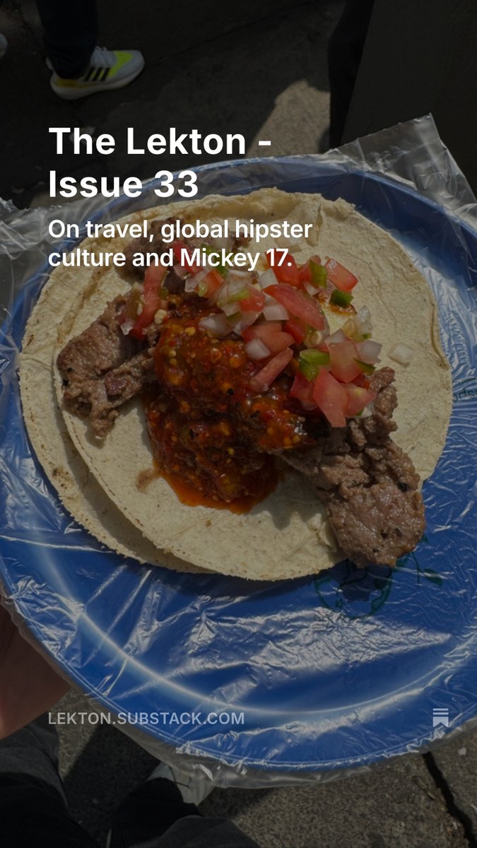In the latest issue of my newsletter, The Lekton, I talk about increasing cultural homogenisation and what it means for travel. Also a quick review of Mickey 17.
open.substack.com/pub/lekton/p/t…?