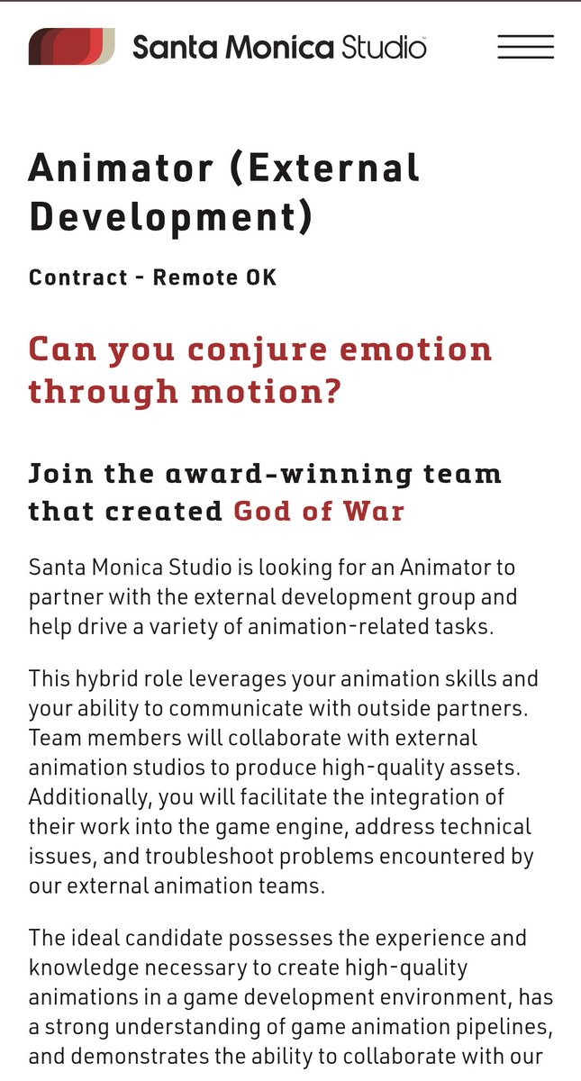 Our team is growing even more! We're looking for a mid level Animator to support our External Development team. This is a remote, USA or Canada based position. 

Apply below: 
sms.playstation.com/careers/animat…

P.S. I am not the hiring manager, just spreading the word. :)