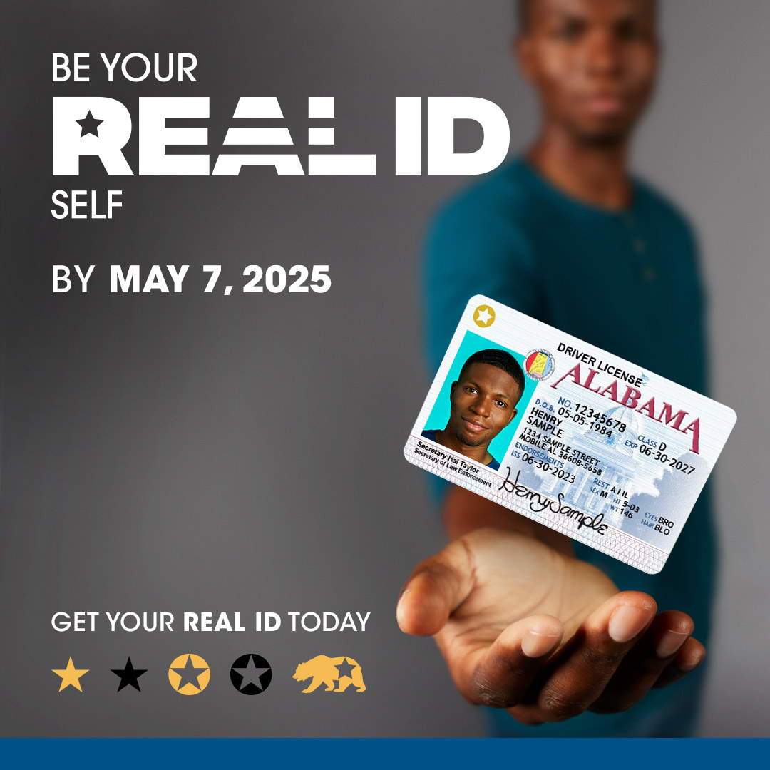 ALEAprotects's tweet photo. Time for a #REALID check: the deadline to be #REALIDready is May 7, 2025. Upgrade yourself to a REAL ID today. Visit https://t.co/Zz4v4AbcHe to find out how.
#REALIDself #Check4theStar https://t.co/28YTaCuRMv