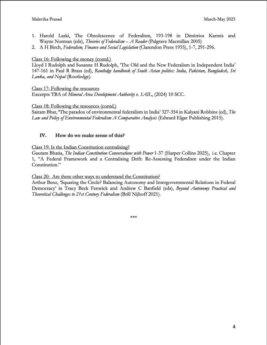 just finished class 2 of a federalism course I am offering this term. 

early days, but I'm overjoyed to find a classroom so alive, with students who question the basics, take little as givens, and push back when unsatisfied.  

reading list attached if it's of use to anyone.
