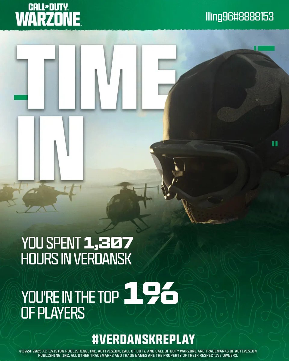 CallofDuty's tweet image. @illing96 You served your time in #Verdansk well, soldier. We salute you 🫡

There's more to your story. Like this post for another personalized achievement #VerdanskReplay 💪