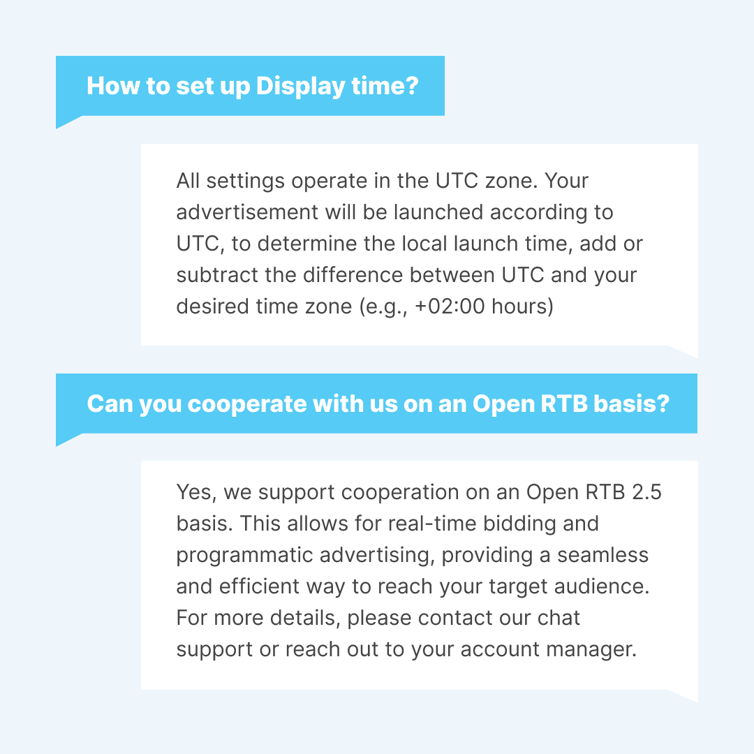bitmedia_io's tweet photo. 💬 Bitmedia: Questions &amp; Answers – Now Updated!

Swipe through to learn:
🔵 Web3 Audience Targeting
🔵 Display Time settings
🔵 Open RTB 2.5
🔵 Ad Packages

Check out the full FAQ update here👇
https://t.co/8hAmJrlpwQ

#CryptoAdvertising #CryptoAdNetwork #AdvertisingNetwork https://t.co/euTBgnYwsU