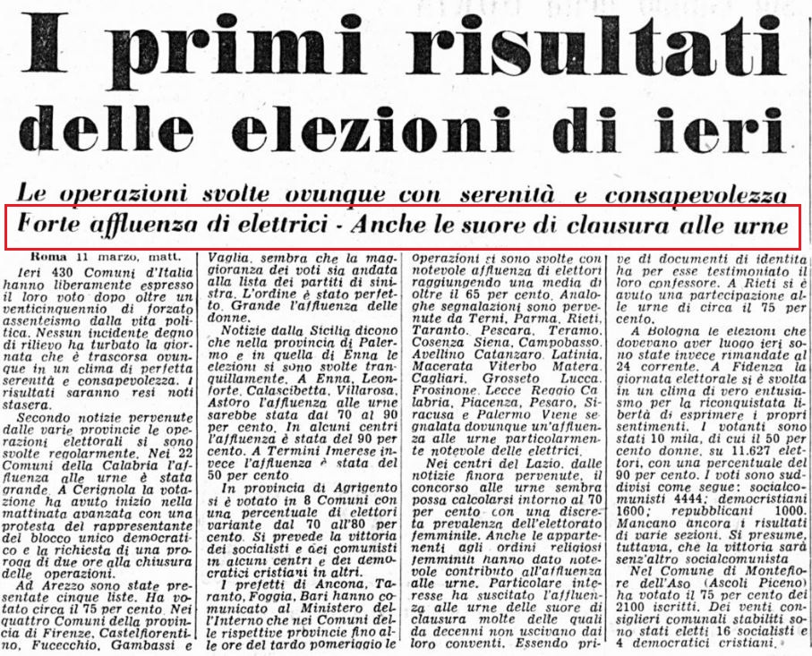 #VotoalleDonne. Alle amministrative del #10marzo1946 le #Donne votano per la prima volta gazzettaufficiale.it/eli/id/1945/02… Quello stesso giorno è varato il D. Lgs Lgt n. 74 che ne stabilisce l'eleggibilità → gazzettaufficiale.it/eli/id/1946/03… 📸 Dalla prima pagina del <a href="/corriere/">Corriere della Sera</a> dell'11 marzo 1946