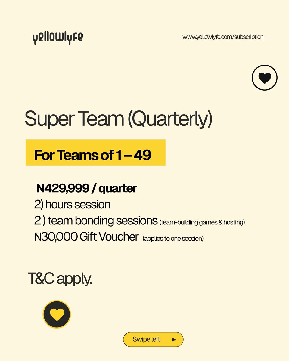 yellowlyfehq's tweet photo. Did you know YellowLyfe offers subscription plans for team bonding?
We’ve made it simple to organize team bonding activities on a quarterly or yearly basis.
Send a dm to YellowLyfe for more details!
#yellowlyfe https://t.co/hlMycgBlsN