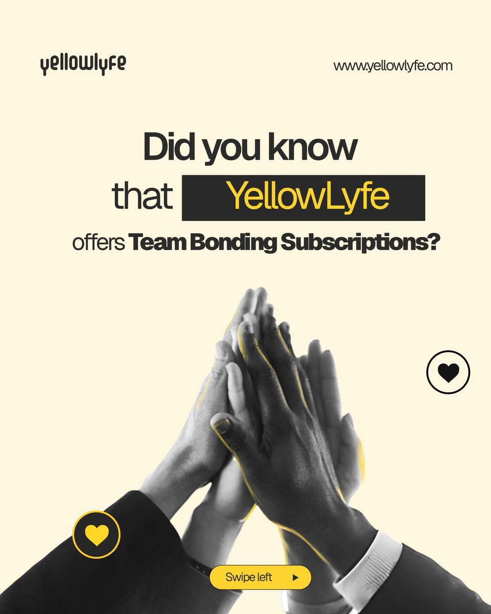 yellowlyfehq's tweet photo. Did you know YellowLyfe offers subscription plans for team bonding?
We’ve made it simple to organize team bonding activities on a quarterly or yearly basis.
Send a dm to YellowLyfe for more details!
#yellowlyfe https://t.co/hlMycgBlsN