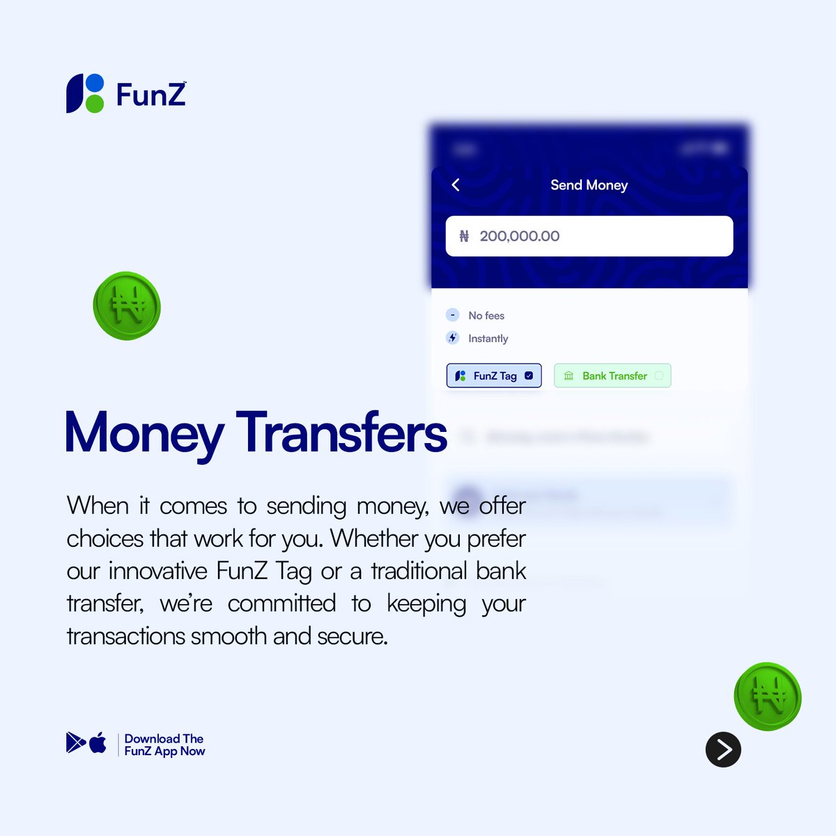 FunZ_NG's tweet image. Money moves, bill payments, event tickets, and even rewards everything’s easier with FunZ! 

Why stress when you can just have fun? 😉

Download the FunZ App now on Google Play and App Store!🚀

 #FundYourFunWithFunZ #downloadnow #easybanking