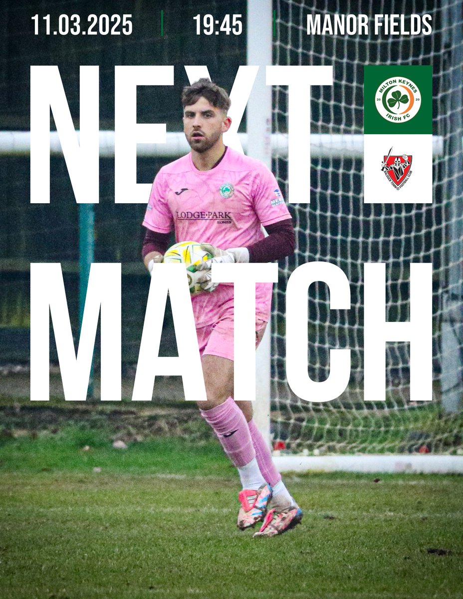 ☘️⚽️ | NEXT UP

🆚 <a href="/baldocktownfc/">Baldock Town FC</a> 
🗓 Tues 10th March
⏱ 7:45PM Kick Off
🏆 <a href="/SpartanSMFL/">Spartan South Midlands</a> Premier Division
📍Manor Fields, MK2 2HX

#NonLeague #UpTheIrish #SSML