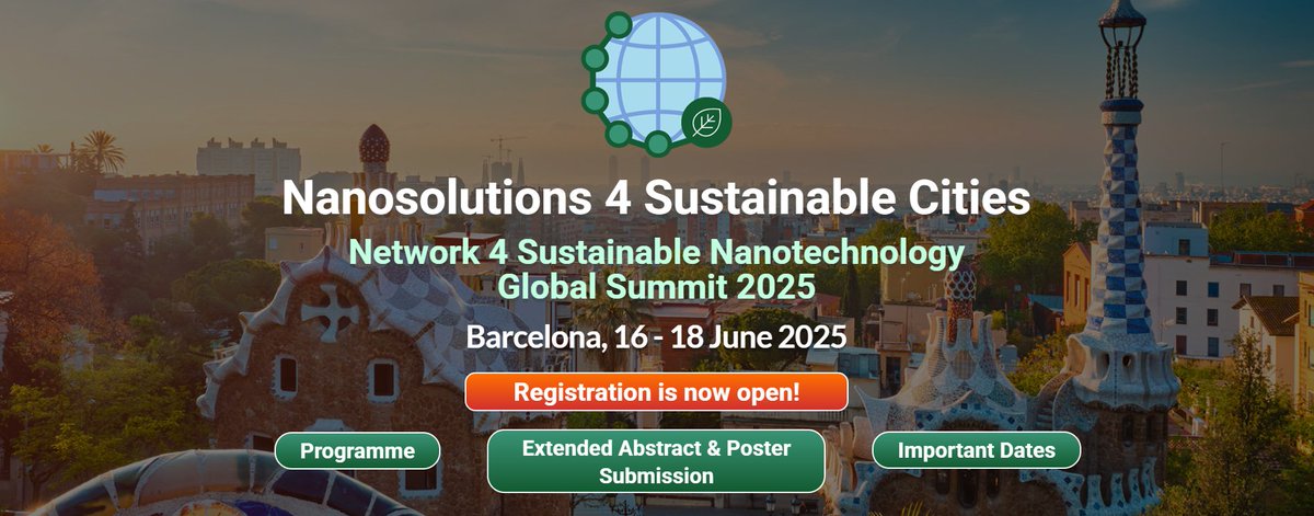 🌎 Abstract Submissions EXTENDED - #N4SNano Global Summit ♻️

🚀 Explore how nanoscience &amp; nanotech can contribute to #SDG11: #SustainableCities

🔷 NEW DEADLINE 👉 31/03/2025
➡️ Submit it here! 🔗 f.mtr.cool/mijhqontjy

📝 REGISTRATION is also open! 👉 f.mtr.cool/sgqukeggdm