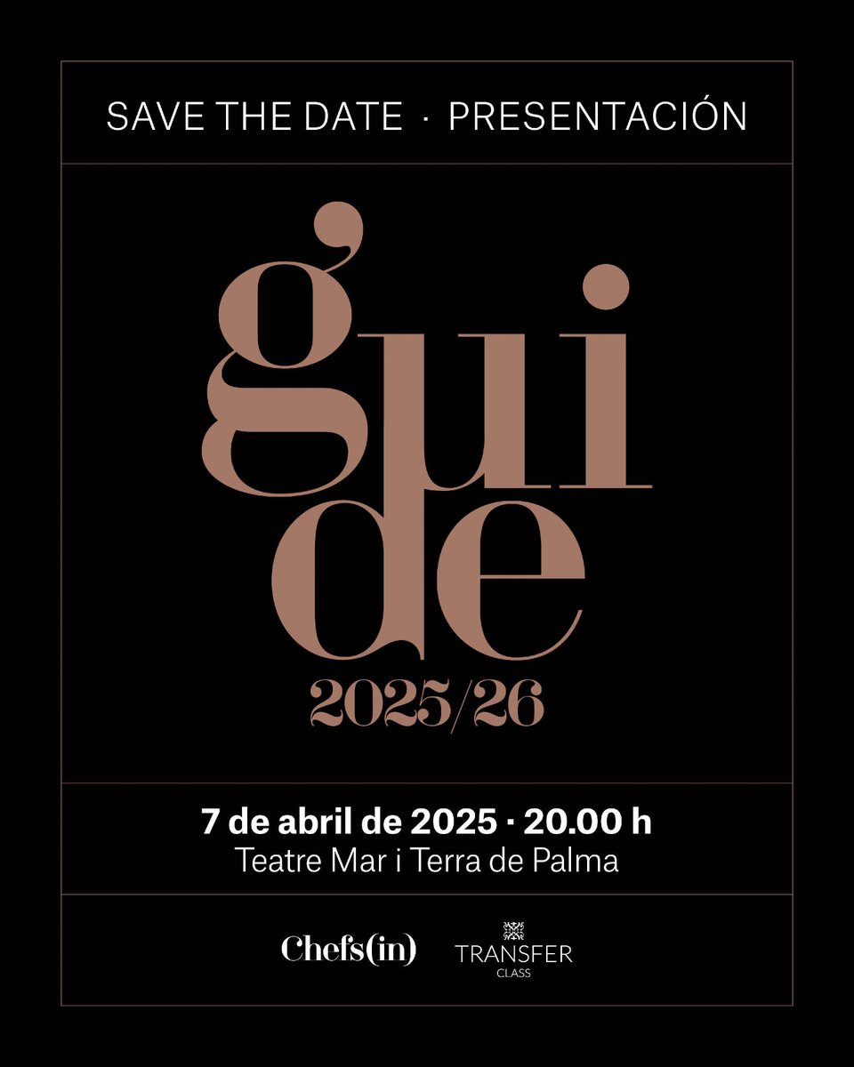ChefSins's tweet photo. ✨El 7 de abril presentamos la quinta edición de la Guía Transfer Class by Chefs(in). Un proyecto en el que hemos trabajado estos últimos meses.
🍽 En un mes conoceremos las nuevas incorporaciones de este año. ¿Alguna apuesta?
#guiatransferclass #guiatransferclass25 https://t.co/lrL2GGR5WM