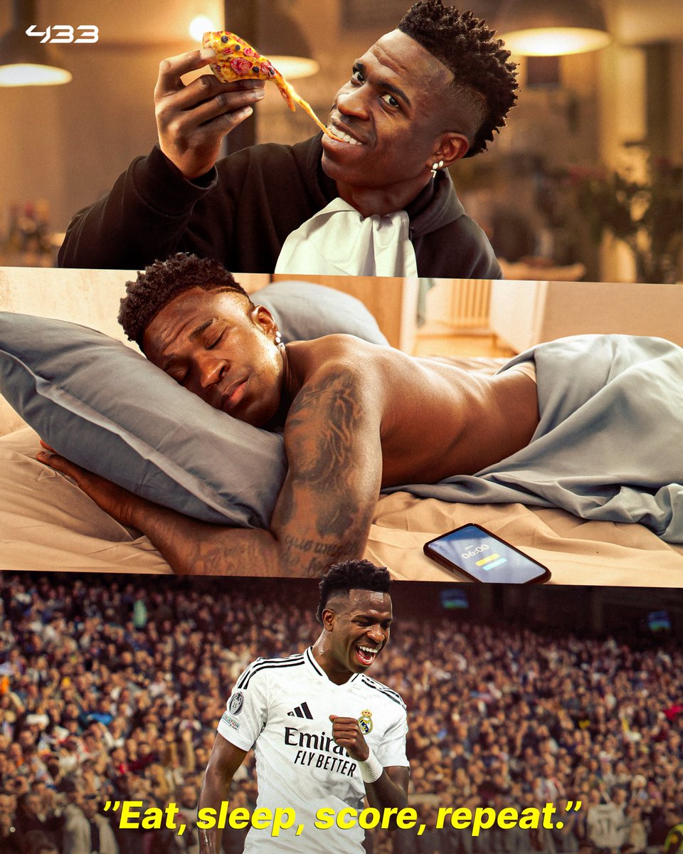 Bea.que (@beaque__) on Twitter photo βAll Vinicius Jr. does is: π, π€, β½οΈ, π β
π‘ Idea comes from the popular song: βEat, Sleep, Rave, Repeatβ that came out in 2013. Thought it would be a nice touch to change βraveβ into βscoreβ, since that is all Vini does in his last couple of seasons.
π¨ Latest for <a href="/433/">433</a> βAll Vinicius Jr. does is: π, π€, β½οΈ, π β
π‘ Idea comes from the popular song: βEat, Sleep, Rave, Repeatβ that came out in 2013. Thought it would be a nice touch to change βraveβ into βscoreβ, since that is all Vini does in his last couple of seasons.
π¨ Latest for <a href="/433/">433</a>