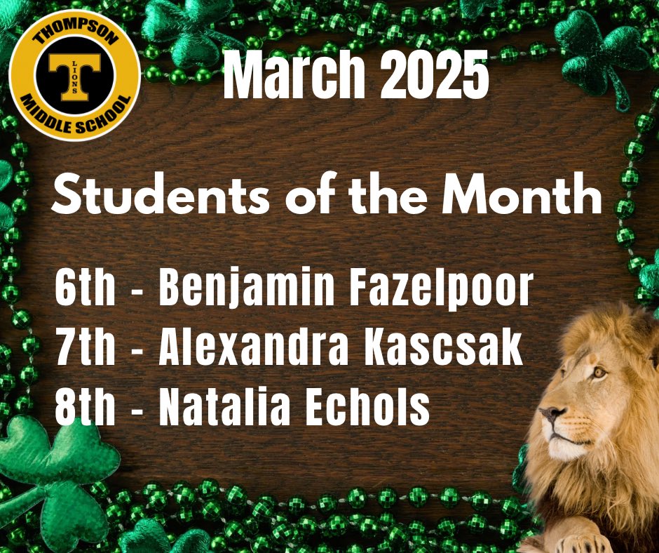 Congratulations to our Students of the Month!!! We are proud of you!!! #MTPSpride #ThompsonMSpride