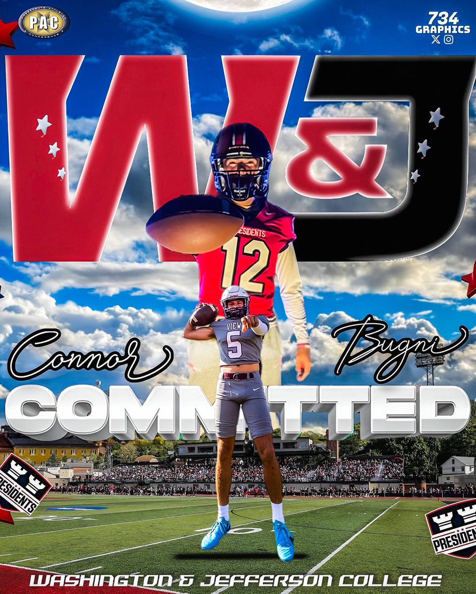 Connor Bugni (@cbugni5) on Twitter photo I am very excited to announce my official commitment to Washington & Jefferson College! Thank you to my coaches, friends, and family for supporting me and making this possible. <a href="/WJFootball/">W&J Football</a> <a href="/CoachRosati/">Anthony Rosati</a> <a href="/Coach_Sirianni/">Coach Mike Sirianni</a>
#presFB I am very excited to announce my official commitment to Washington & Jefferson College! Thank you to my coaches, friends, and family for supporting me and making this possible. <a href="/WJFootball/">W&J Football</a> <a href="/CoachRosati/">Anthony Rosati</a> <a href="/Coach_Sirianni/">Coach Mike Sirianni</a>
#presFB